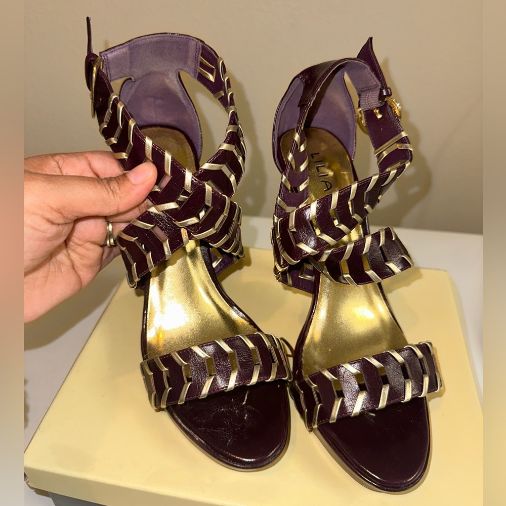 Liliana Purple and gold sandals high heels